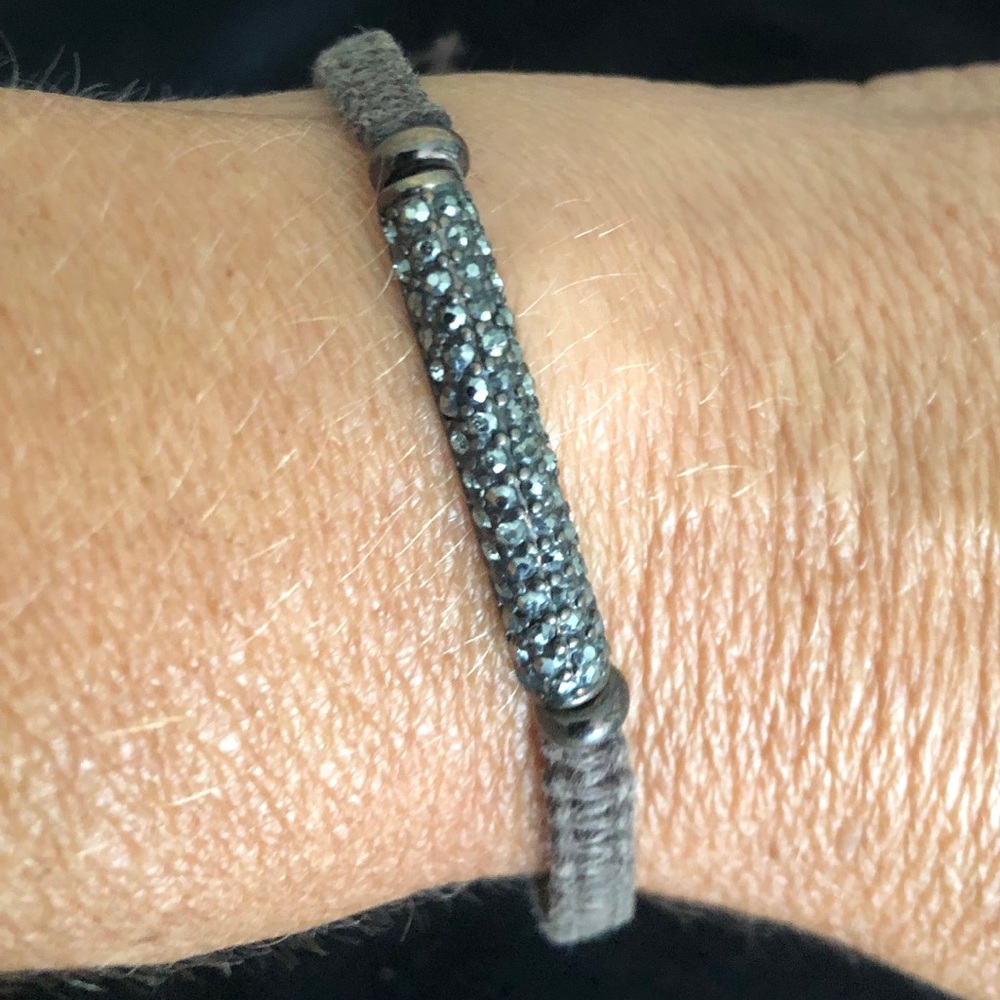 Brown Adjustable String Bracelet Black rhinestone